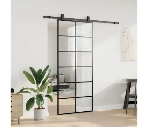 Bīdāmās Durvis Ar Stiprinājumiem, Melns, Stikls, 90X205 Cm Vidaxl