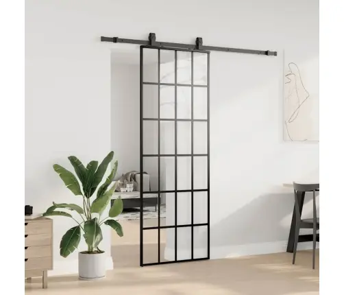 Bīdāmās Durvis Ar Stiprinājumiem, Melns, Stikls, 76X205 Cm Vidaxl