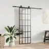 Bīdāmās Durvis Ar Stiprinājumiem, Melns, Stikls, 76X205 Cm Vidaxl