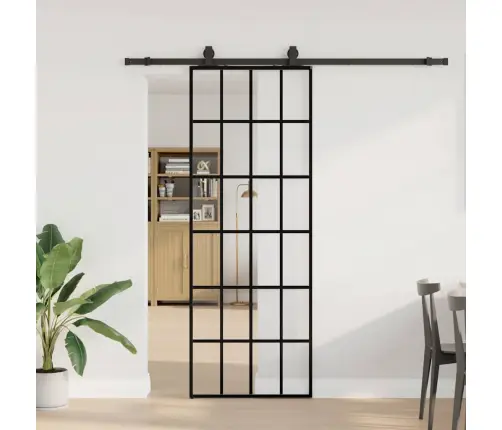 Bīdāmās Durvis Ar Stiprinājumiem, Melns, Stikls, 76X205 Cm Vidaxl