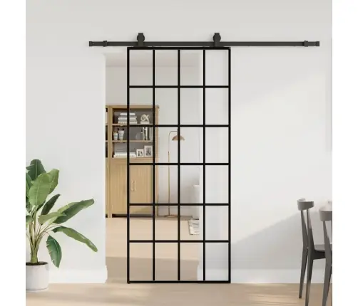 Bīdāmās Durvis Ar Stiprinājumiem, Melns, Stikls, 90X205 Cm Vidaxl