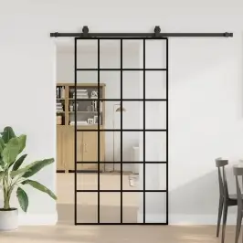 Bīdāmās Durvis Ar Stiprinājumiem, Melns, Stikls, 102X205 Cm Vidaxl