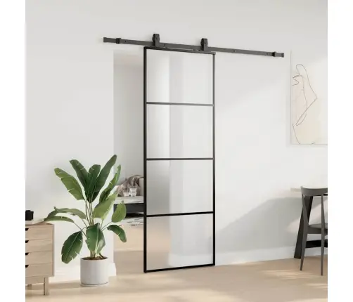 Bīdāmās Durvis Ar Stiprinājumiem, Melns, Stikls, 76X205 Cm Vidaxl