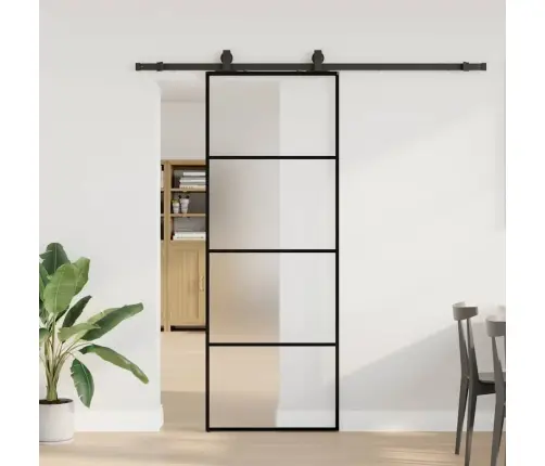 Bīdāmās Durvis Ar Stiprinājumiem, Melns, Stikls, 76X205 Cm Vidaxl