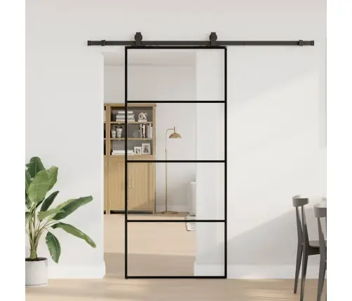 Bīdāmās Durvis Ar Stiprinājumiem, Melns, Stikls, 90X205 Cm Vidaxl