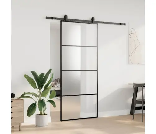 Bīdāmās Durvis Ar Stiprinājumiem, Melns, Stikls, 90X205 Cm Vidaxl
