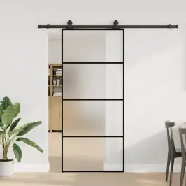Bīdāmās Durvis Ar Stiprinājumiem, Melns, Stikls, 90X205 Cm Vidaxl