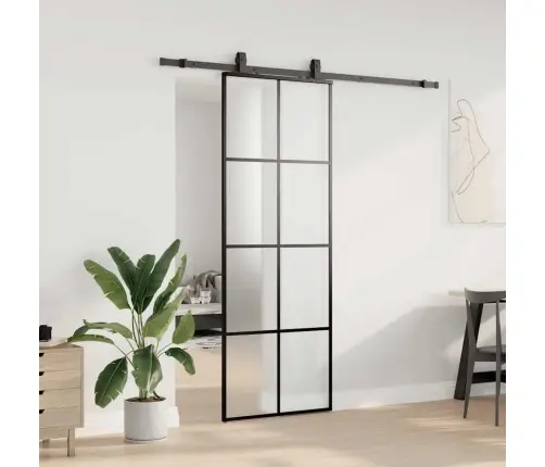 Bīdāmās Durvis Ar Stiprinājumiem, Melns, Stikls, 76X205 Cm Vidaxl