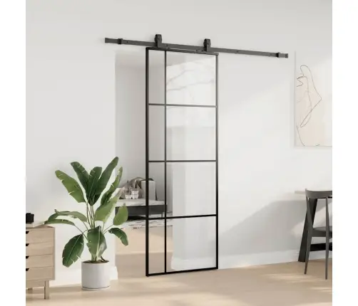 Bīdāmās Durvis Ar Stiprinājumiem, Melns, Stikls, 76X205 Cm Vidaxl