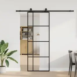 Bīdāmās Durvis Ar Stiprinājumiem, Melns, Stikls, 76X205 Cm Vidaxl