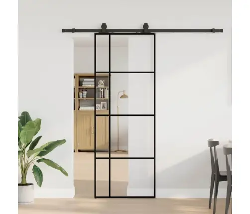 Bīdāmās Durvis Ar Stiprinājumiem, Melns, Stikls, 76X205 Cm Vidaxl