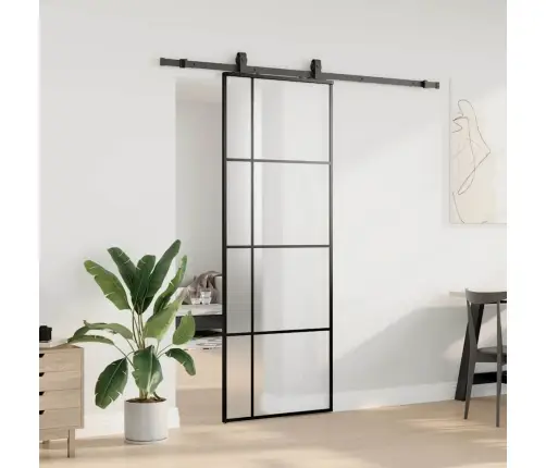 Bīdāmās Durvis Ar Stiprinājumiem, Melns, Stikls, 76X205 Cm Vidaxl