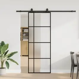 Bīdāmās Durvis Ar Stiprinājumiem, Melns, Stikls, 76X205 Cm Vidaxl