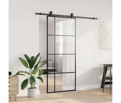 Bīdāmās Durvis Ar Stiprinājumiem, Melns, Stikls, 90X205 Cm Vidaxl