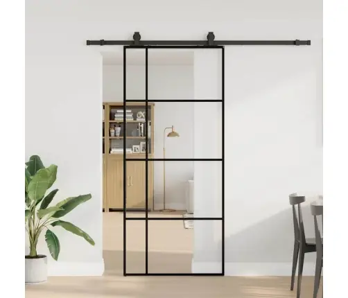 Bīdāmās Durvis Ar Stiprinājumiem, Melns, Stikls, 90X205 Cm Vidaxl