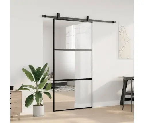 Bīdāmās Durvis Ar Aparatūras Komplektu, Melns, Rūdīts Stikls Vidaxl