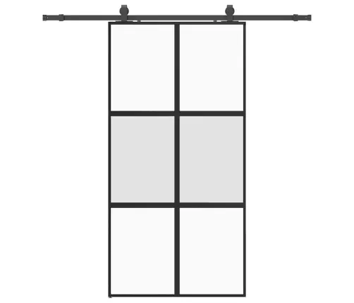 Bīdāmās Durvis Ar Aparatūras Komplektu, Melns, Rūdīts Stikls Vidaxl