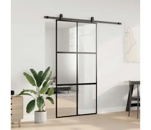 Bīdāmās Durvis Ar Aparatūras Komplektu, Melns, Rūdīts Stikls Vidaxl