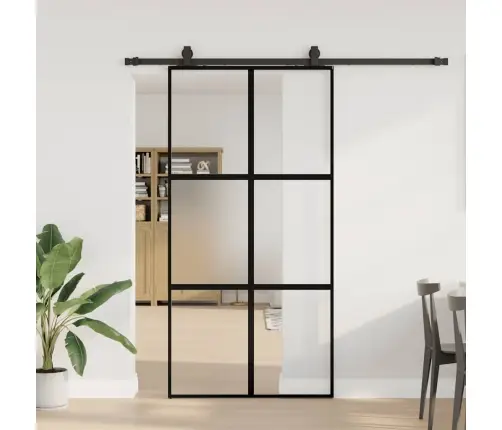 Bīdāmās Durvis Ar Aparatūras Komplektu, Melns, Rūdīts Stikls Vidaxl