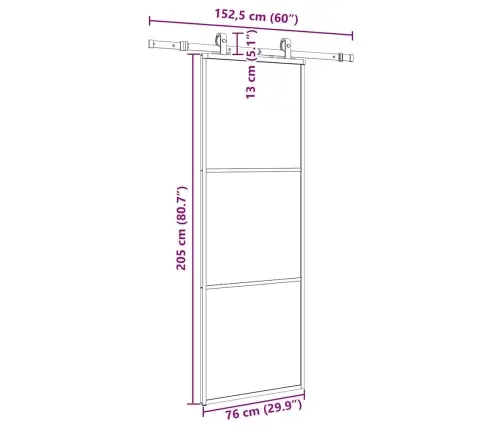 Bīdāmās Durvis Ar Stiprinājumiem, Melns, Stikls, 76X205 Cm Vidaxl