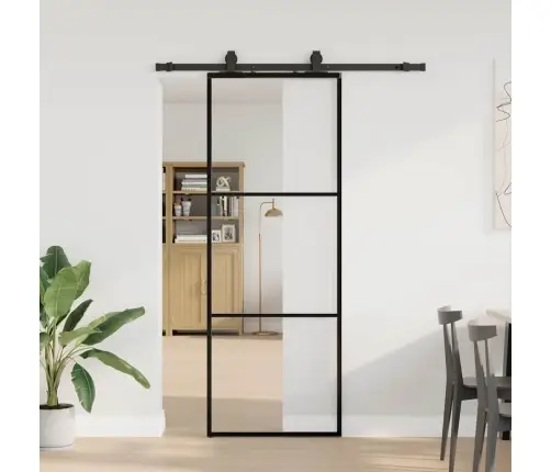 Bīdāmās Durvis Ar Stiprinājumiem, Melns, Stikls, 76X205 Cm Vidaxl