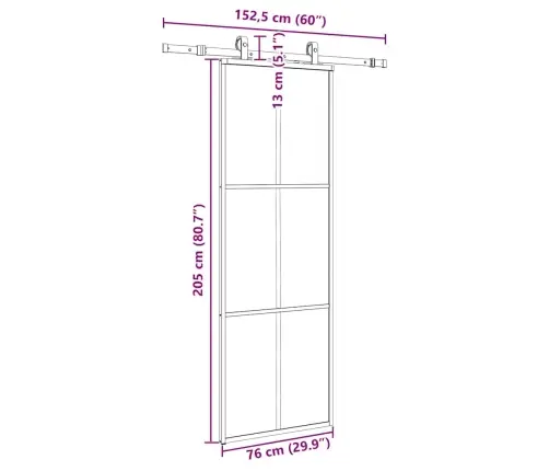 Bīdāmās Durvis Ar Stiprinājumiem, Melns, Stikls, 76X205 Cm Vidaxl