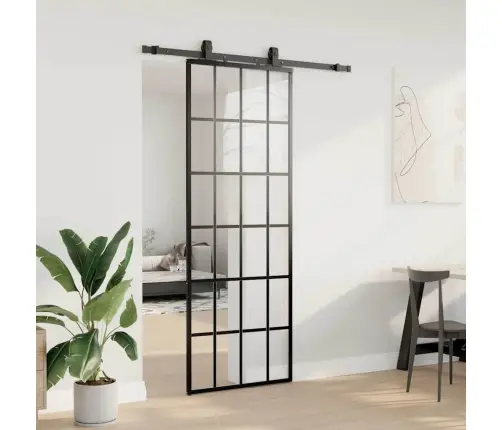 Bīdāmās Durvis Ar Stiprinājumiem, Melns, Stikls, 76X205 Cm Vidaxl