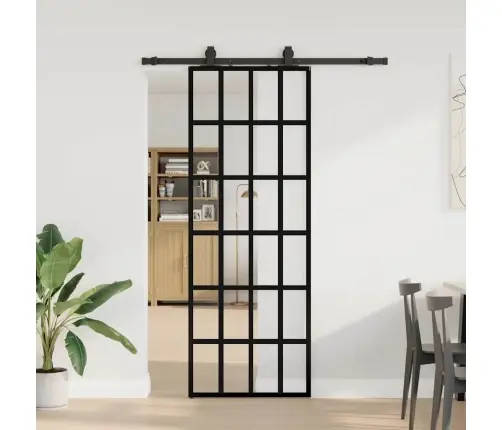 Bīdāmās Durvis Ar Stiprinājumiem, Melns, Stikls, 76X205 Cm Vidaxl