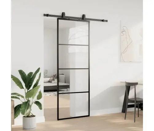 Bīdāmās Durvis Ar Stiprinājumiem, Melns, Stikls, 76X205 Cm Vidaxl