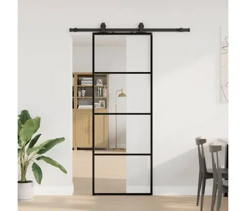 Bīdāmās Durvis Ar Stiprinājumiem, Melns, Stikls, 76X205 Cm Vidaxl