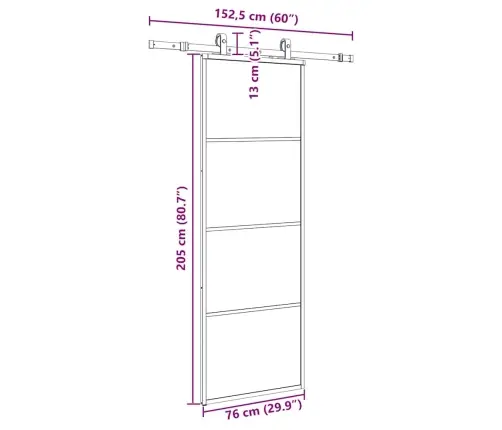 Liuguks Tarvikutega, Must, 76 X 205 cm Esg-Klaas