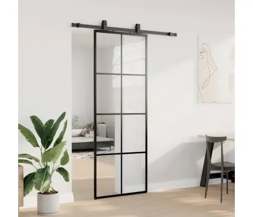 Bīdāmās Durvis Ar Stiprinājumiem, Melns, Stikls, 76X205 Cm Vidaxl