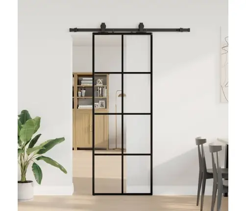 Bīdāmās Durvis Ar Stiprinājumiem, Melns, Stikls, 76X205 Cm Vidaxl