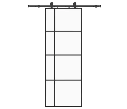Bīdāmās Durvis Ar Stiprinājumiem, Melns, Stikls, 76X205 Cm Vidaxl