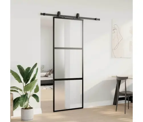 Bīdāmās Durvis Ar Aparatūras Komplektu, Melns, Rūdīts Stikls Vidaxl