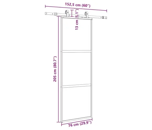 Bīdāmās Durvis Ar Aparatūras Komplektu, Melns, Rūdīts Stikls Vidaxl