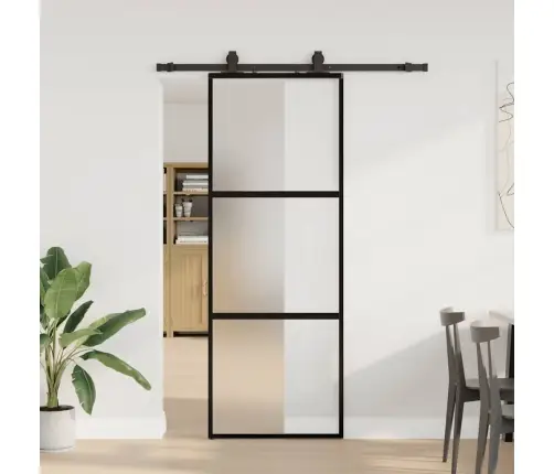 Bīdāmās Durvis Ar Aparatūras Komplektu, Melns, Rūdīts Stikls Vidaxl