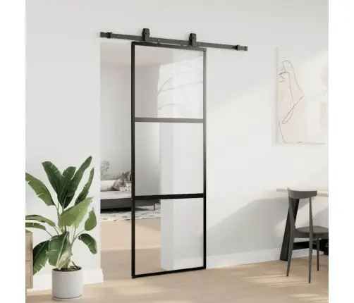 Stumdomos Durys Su Įrangos Rinkiniu, Juodas, 76X205 Cm