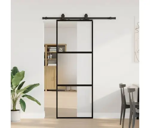 Stumdomos Durys Su Įrangos Rinkiniu, Juodas, 76X205 Cm