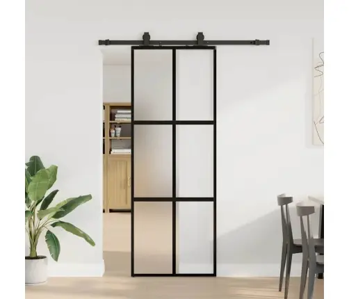 Stumdomos Durys Su Įrangos Rinkiniu, Juodas, 76X205 Cm