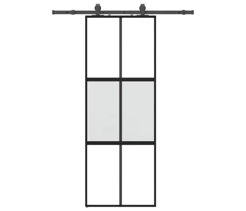 Bīdāmās Durvis Ar Aparatūras Komplektu, Melns, Rūdīts Stikls Vidaxl