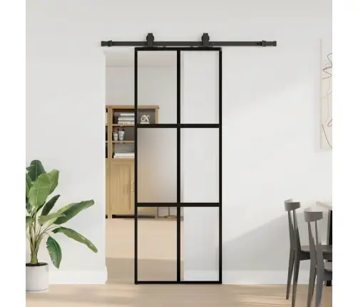 Bīdāmās Durvis Ar Aparatūras Komplektu, Melns, Rūdīts Stikls Vidaxl