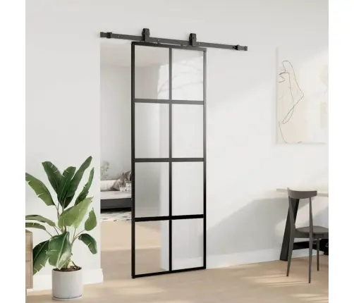 Bīdāmās Durvis Ar Aparatūras Komplektu, Melns, Rūdīts Stikls Vidaxl