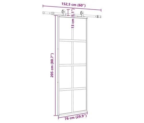 Bīdāmās Durvis Ar Aparatūras Komplektu, Melns, Rūdīts Stikls Vidaxl