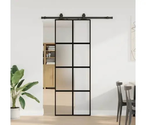 Bīdāmās Durvis Ar Aparatūras Komplektu, Melns, Rūdīts Stikls Vidaxl