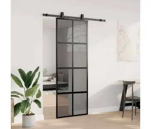 Stumdomos Durys Su Įrangos Rinkiniu, Juodas, 76X205 Cm