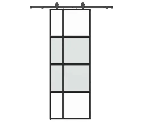 Bīdāmās Durvis Ar Aparatūras Komplektu, Melns, Rūdīts Stikls Vidaxl