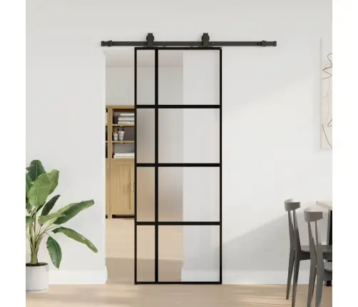 Bīdāmās Durvis Ar Aparatūras Komplektu, Melns, Rūdīts Stikls Vidaxl