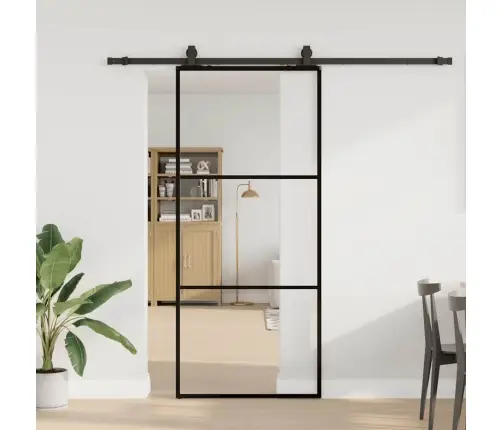 Bīdāmās Durvis Ar Stiprinājumiem, Melns, Stikls, 90X205 Cm Vidaxl