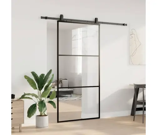 Bīdāmās Durvis Ar Stiprinājumiem, Melns, Stikls, 102X205 Cm Vidaxl